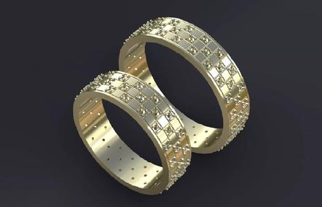 Wedding Band-rings with  gems 3D print model or CNC