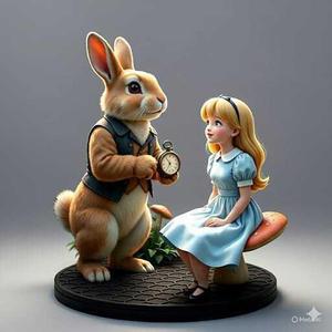 alicia in wonderland - alicia and rabbit decorative figurine