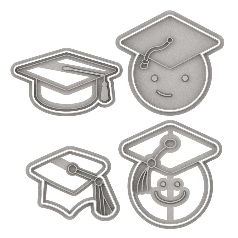 GRADUATION CAP AND FACES COOKIE CUTTERS - PACK X 4