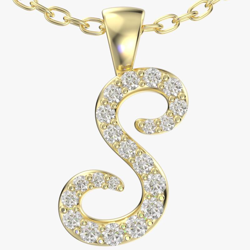 S Font Name Pendant With Diamond Setting-JDSS-SETTED 3D Print Model