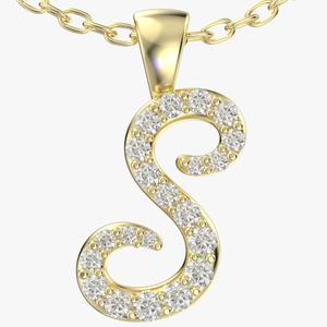 S Font Name Pendant With Diamond Setting-JDSS-SETTED 3D Print Model