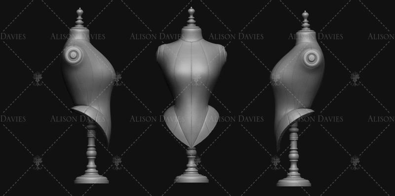 Female 19th century mannequin dummy dress stand 3d Print file