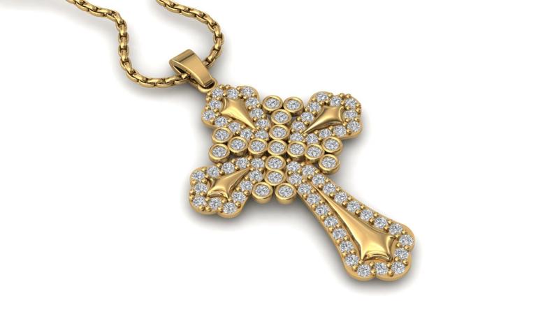 Print Ready STL 3DM Cross Necklace Classic Diamond Pendant