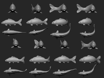 Fish Koi set 7 poses 3d models