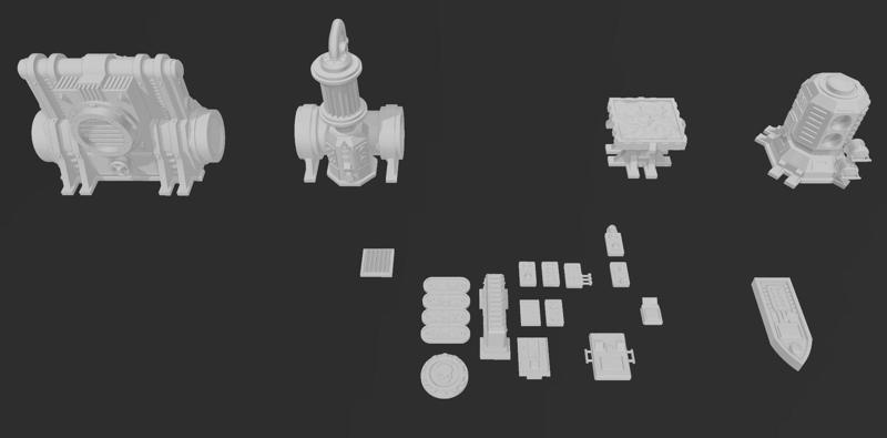 Set of parts and details for terrains and vehicles