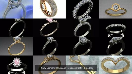 Tiffany Diamond Rings and Necklaces Set 3D Model Collection