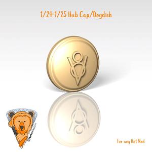 1/24-1/25 DogDish, hubcap with V8 logo, rim, hotrod