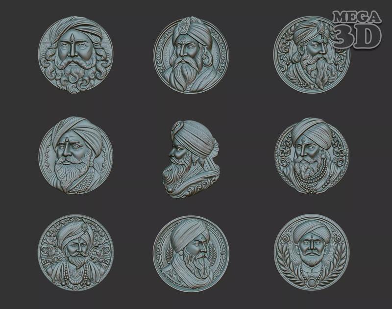 Indian Patriarch basrelief Pack B 240827 3D Model Collection