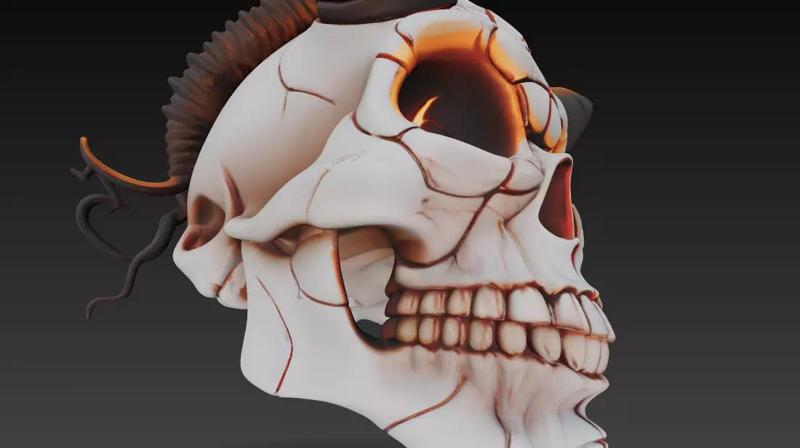 Sealed Sigil Skull - Stylized Horned Demon Mask with Ritual