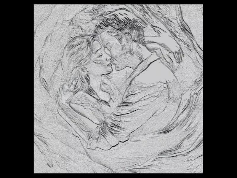 Romantic Couple Sculpture Love Embrace Relief