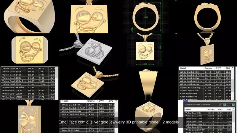 Emoji face comic  silver gold jewwelry 3D printable model 3D Model Collection
