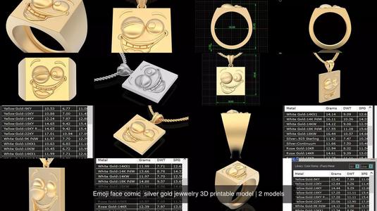 Emoji face comic  silver gold jewwelry 3D printable model 3D Model Collection