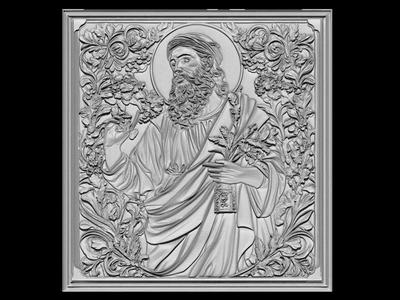 Religious Saint Relief Sculpture with Ornate Floral Frame