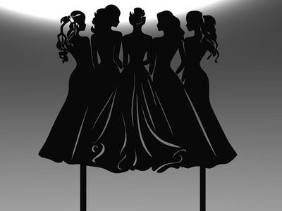 Bride and Bridesmaids Silhouette Cake Topper – 3D Printable Party Design