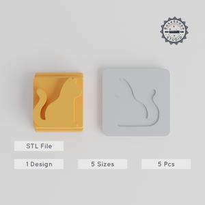 Cat Stamp Tile, 5-Piece Set, Ideal for Clay, Cookies & Fondant, Motif Sizes 20-40mm
