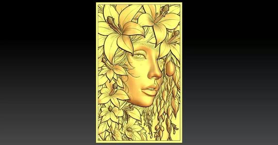 1 girl and flower CNC Relief Model