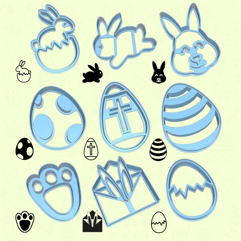 Easter (pascha) cookie cutters - easter eggstravaganza set / bundle - 9 pieces