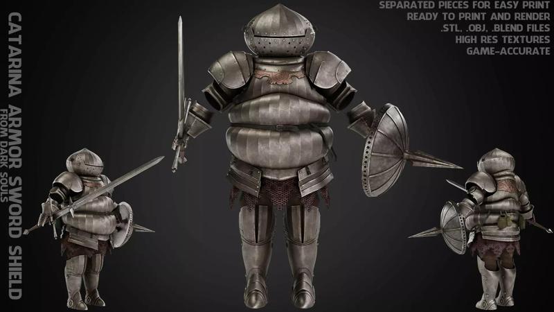 Siegmeyer of Catarina Armor with Sword and Shield for Cosplay 3D Model Collection