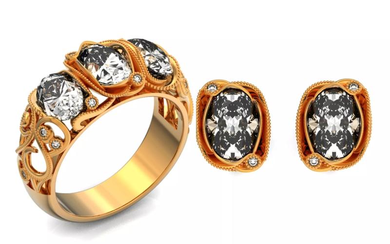 set ring 3 stone and stud earrings 1452 3D Model Collection