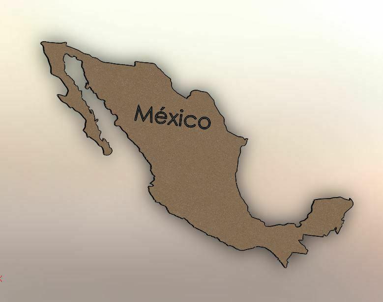 General map of Mexico with name in relief