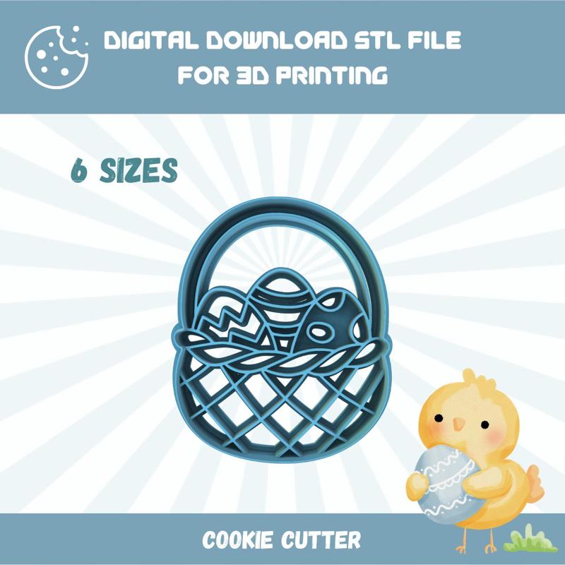 Cutty Clay STL Easter Basket with Eggs Imprint Cookie Cutter In 6 Sizes for Easter Baking, Good Quality Stl File To Download for 3D Printing
