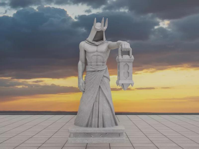 Mystic Guardian Statue with Lantern Printable