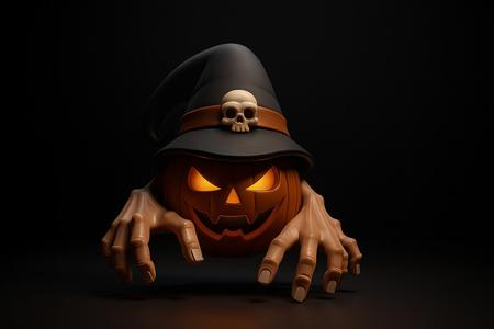 Halloween Pumpkin Monster with Witch Hat | Creepy Jack-O-Lantern with Hands | Spooky Decoration