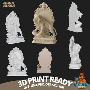 Wild Power in an Artistic Frame: Roaring Lion Figurine with Decorative Frame – 3D Printable Model