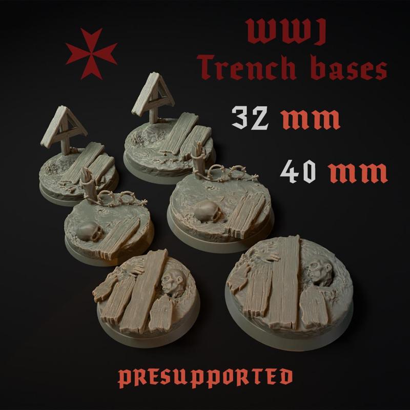 Trench bases 32 mm and 40 mm pre-supported WW1