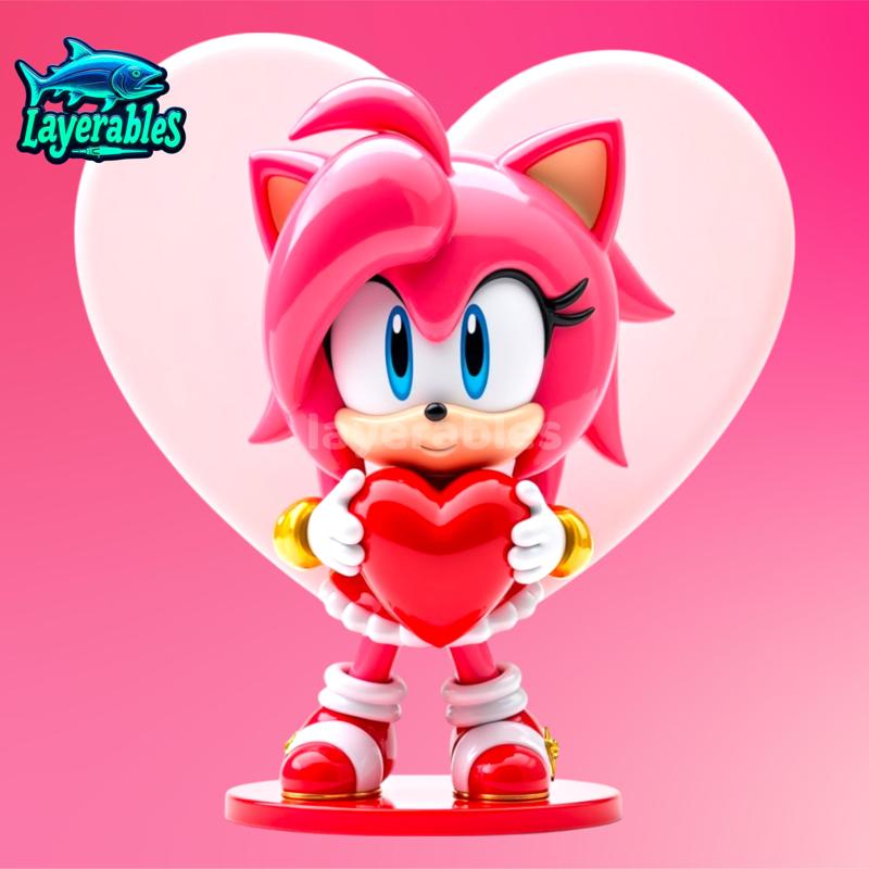 Amy Rose Valentine's Day Special 3D Printable Figurine - Cute Sonic Fan Art Gift for Collectors and Lovers