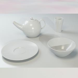 Tea Set (Teapot, glass, plate and bowl)