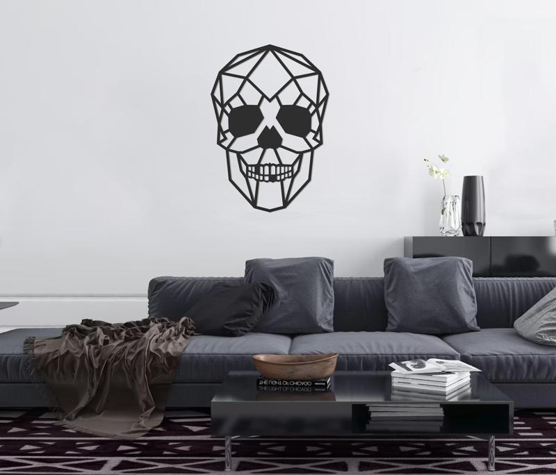 GEOMETRIC POLY SKULL LINE ART - WALL ART