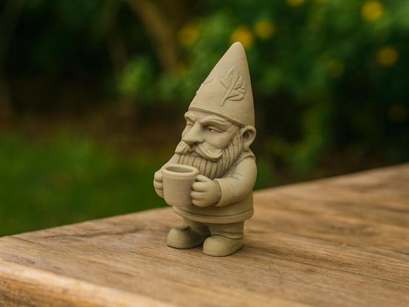 Grumpy Morning Gnome with Coffee Mug 
