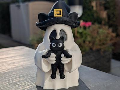 Cute Halloween Ghost With Black Cat