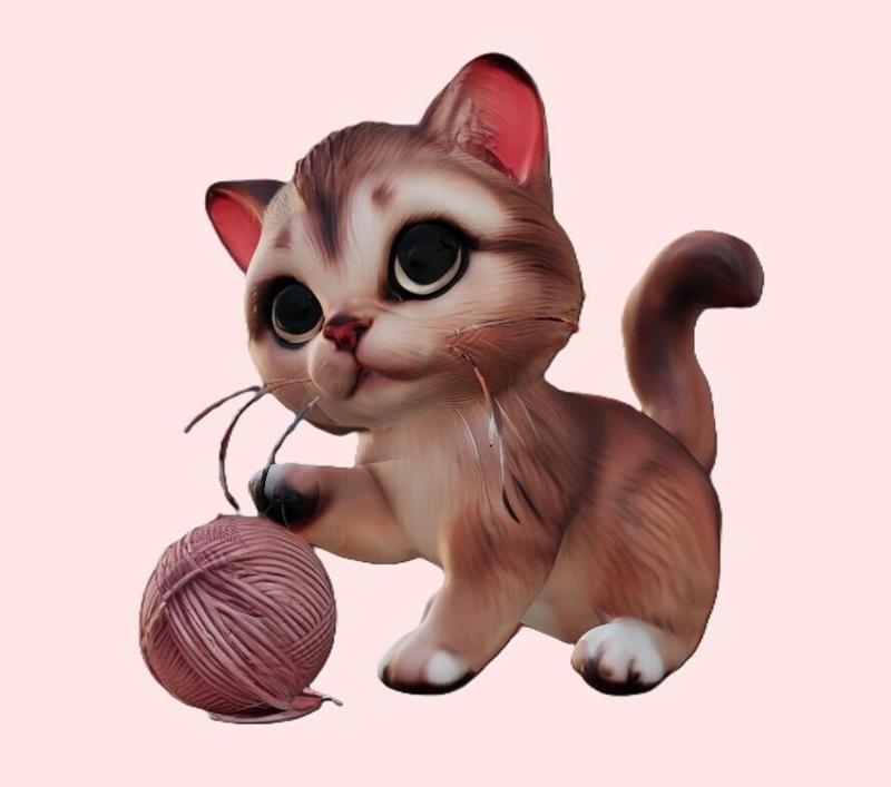 Playful Kitten with Yarn Ball
