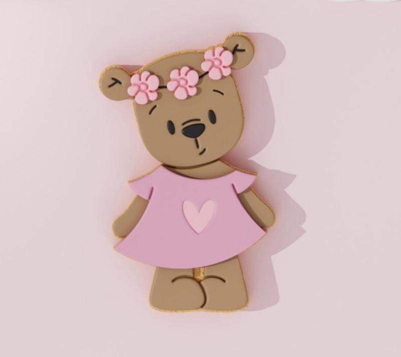 🐻 Floral Bear Cookie Cutter & Stamp Set – Dressed in Blooming Charm 🌸👗