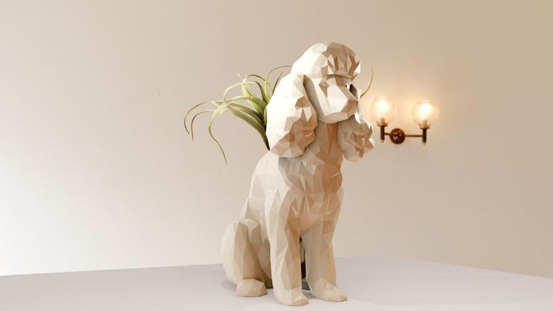 poodle sitting planter pot flower vase low poly stl
