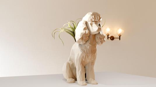 poodle sitting planter pot flower vase low poly stl
