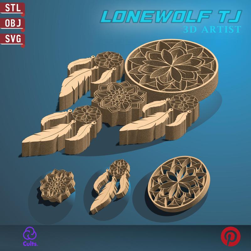 Laser Cut + 3D Print: Wild West Dreamcatcher, Mandala Circles, Feathers