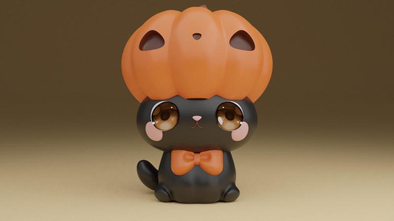 Halloween pumpkin cat
