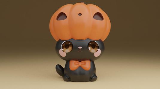 Halloween pumpkin cat