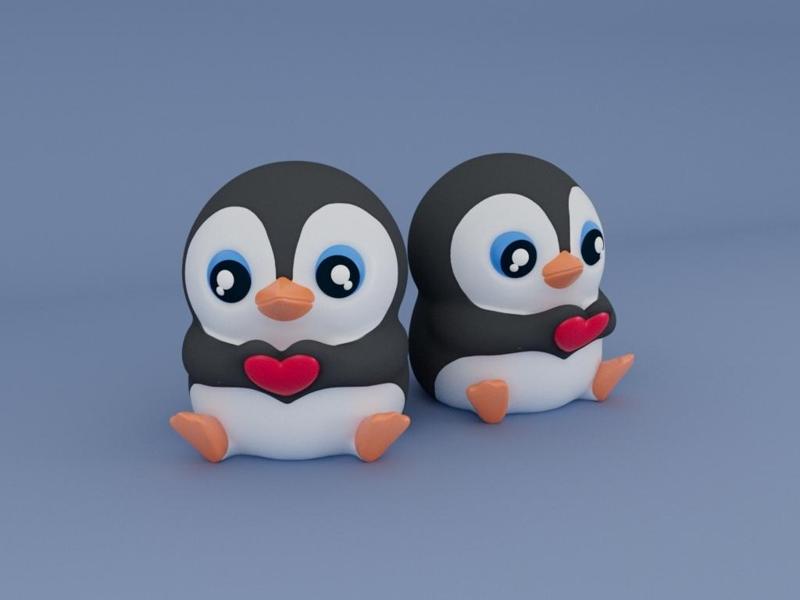 Penguin heart keychain