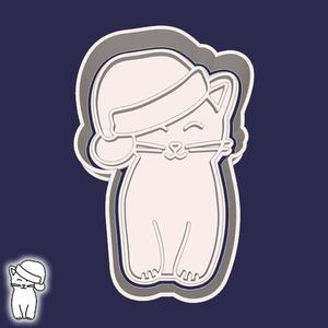 Christmas | New Year cookie cutters - cute cat (in xmas hat) (style 3)