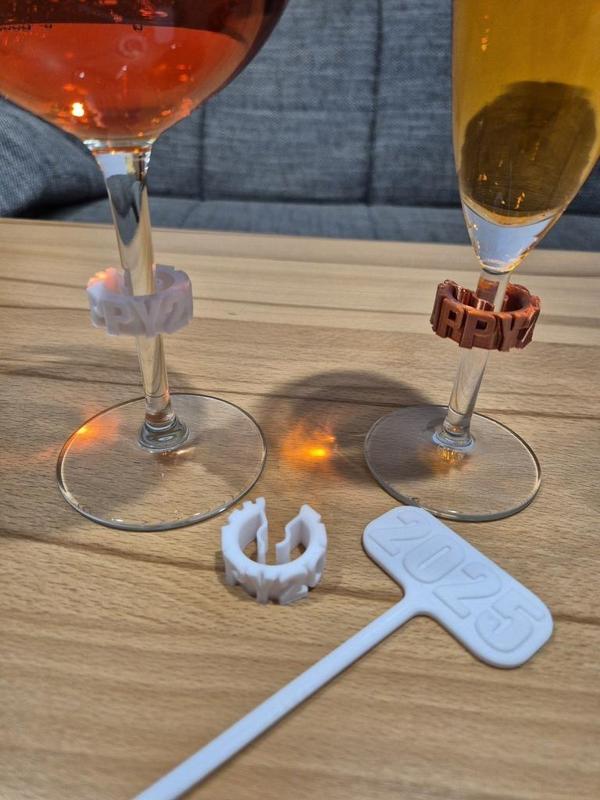 Happy 2025 Wine glass stem ring Ring Wine glass Champagne glass Flag