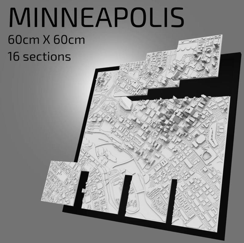 MINNEAPOLIS FRAMED WALL ART CITYSCAPE ARCHITECTURE BUILDINGS SOUVENIR CITY MAP ART
