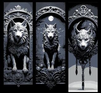 Carvings of the Wolf and Moon Fantasy Design - Set of 3 Bookmarks
