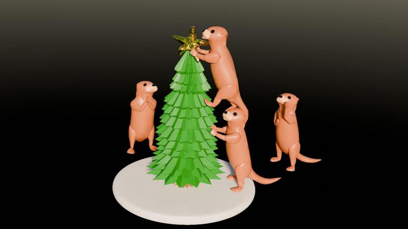 Festive Star Otters Ornament (Climbing + Standing (with base) versions)