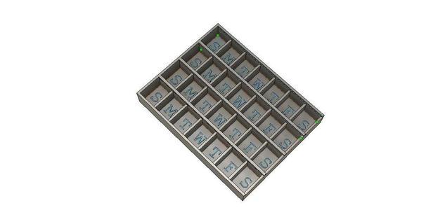 2 Pill Box.  Holes 22x16x14 mm and 24x16x14 mm