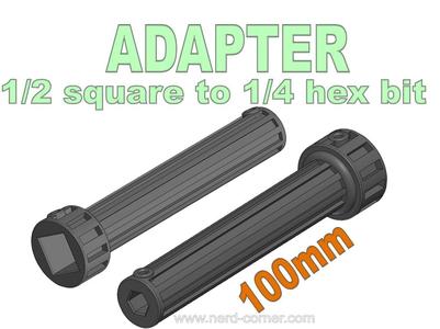Adapter 1/2 square to 1/4 hex bit  100mm