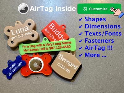 Trackable Dog / Pet Name Tag, with AirTag Opt